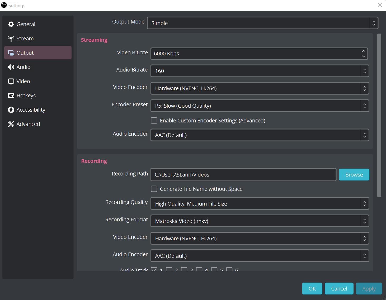 OBS Output Settings